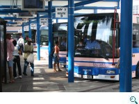 Busstation in Hamilton: alles in Blau und Rosa